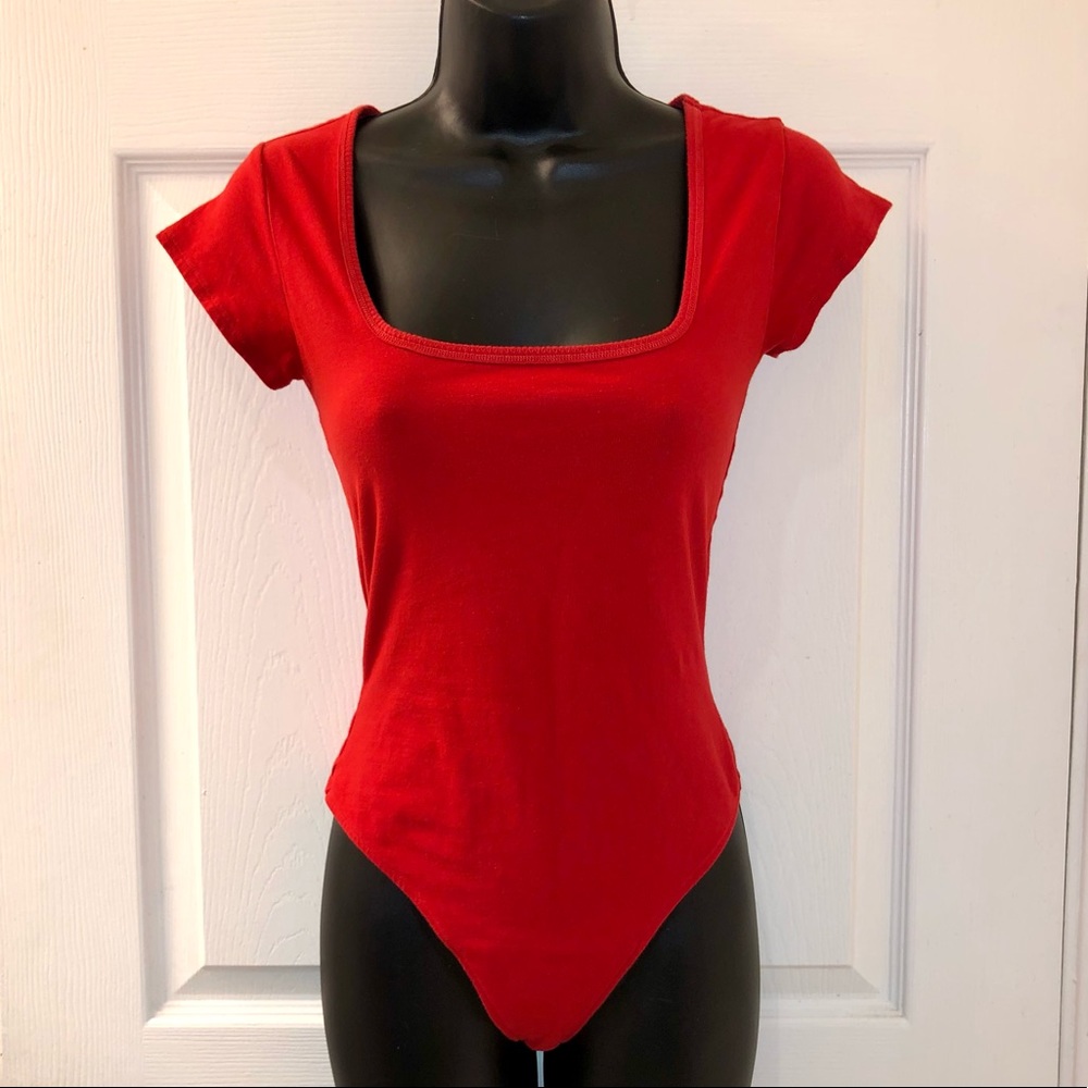 Red Square Neck Thong Bodysuit from PINK by Victoria's Secret | size Small
